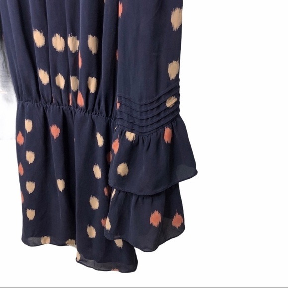 Parker Silk Dress Navy Dot Print Size Small Bell Sleeve - Picture 7 of 10